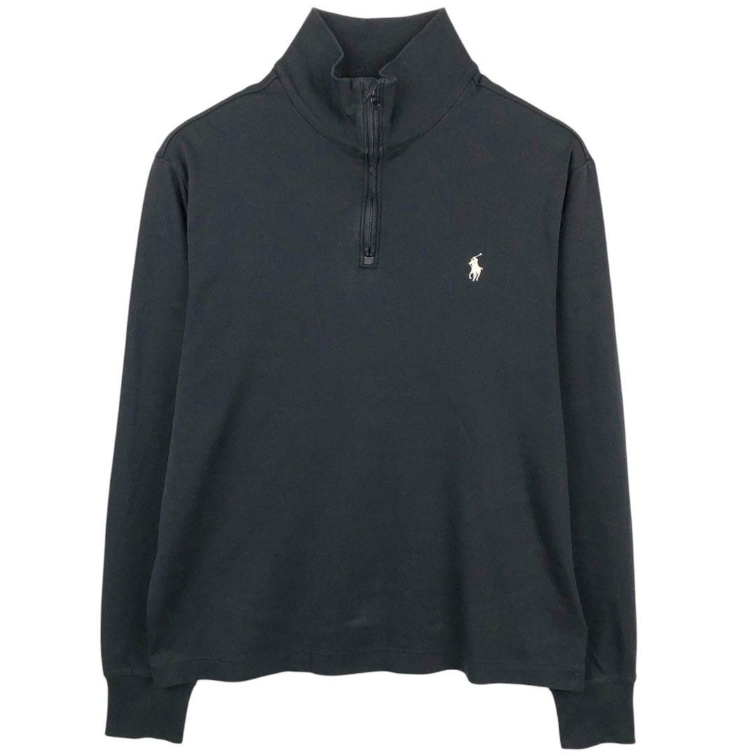 Ralph Lauren POLO RALPH LAUREN High-Neck Half-Zip Long-Sleeve T-Shirt (Men's Size M) cotton black type Vintage Second Hand