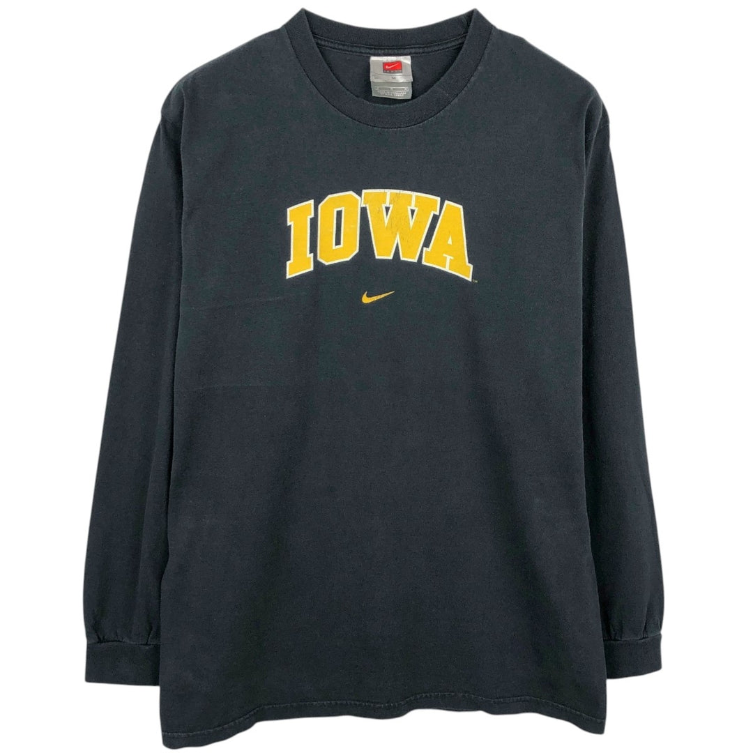 2000'S Nike Team College Center Logo IOWA University of Iowa Long-Sleeve T-Shirt (Men's Size M) cotton black type Vintage Second Hand