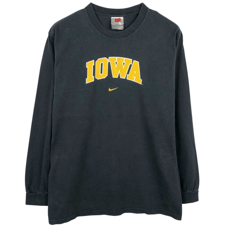 2000'S Nike Team College Center Logo IOWA University of Iowa Long-Sleeve T-Shirt (Men's Size M) cotton black type Vintage Second Hand