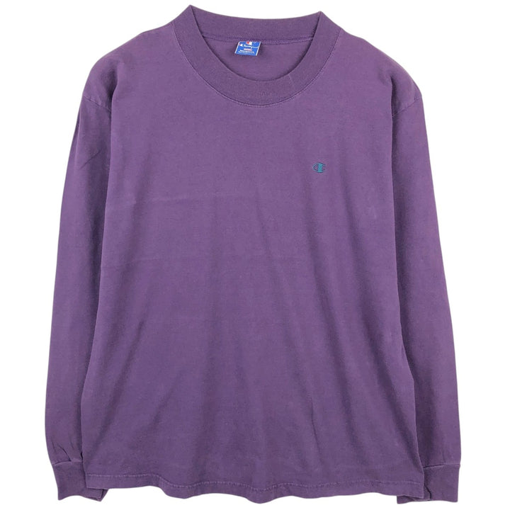 90'S Vintage Champion Long Sleeve T-Shirt, Made in USA, Men's Size L cotton purple type Vintage Second Hand