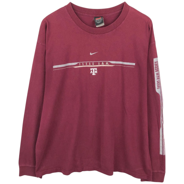2000'S Nike Team College Center Logo Long-Sleeve T-Shirt (Men's XL equivalent) cotton wine-red Vintage Second Hand