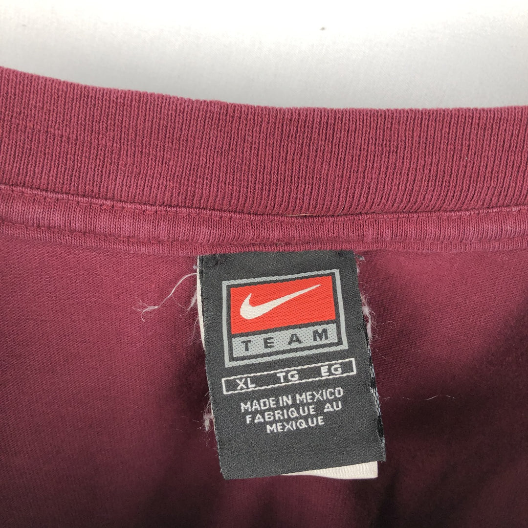 2000'S Nike Team College Center Logo Long-Sleeve T-Shirt (Men's XL equivalent) cotton wine-red Vintage Second Hand