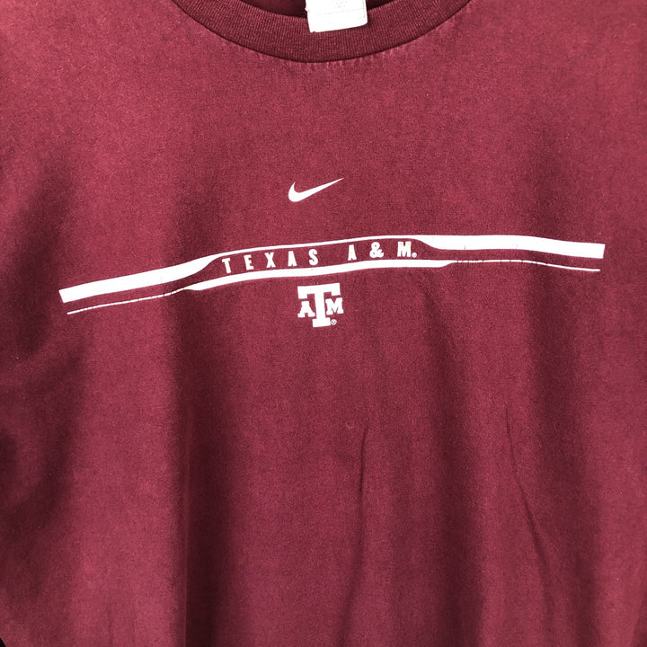 2000'S Nike Team College Center Logo Long-Sleeve T-Shirt (Men's XL equivalent) cotton wine-red Vintage Second Hand
