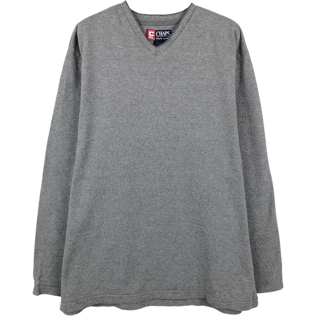 Ralph Lauren CHAPS V-neck long T-shirt, men's XL size cotton gray type Vintage Second Hand