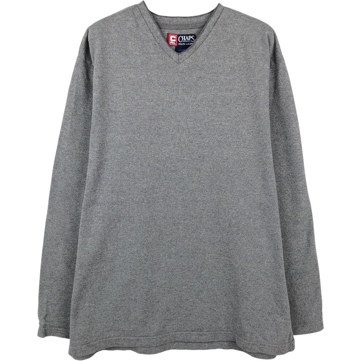 Ralph Lauren CHAPS V-neck long T-shirt, men's XL size cotton gray type Vintage Second Hand
