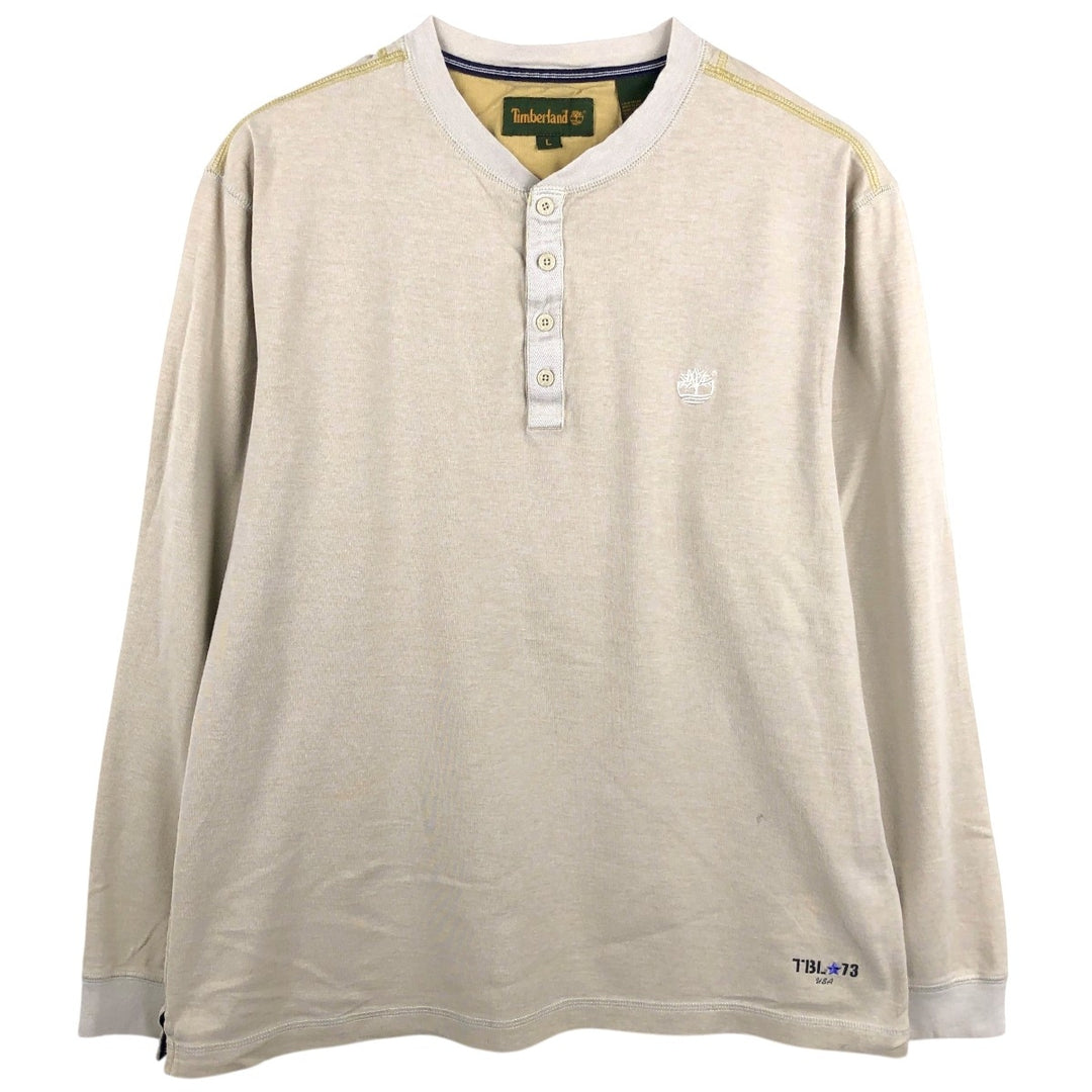 90s-00'S Timberland Henley Neck Long-Sleeve T-Shirt, Men's Size L (Equivalent), Vintage cotton Beige type Vintage Second Hand