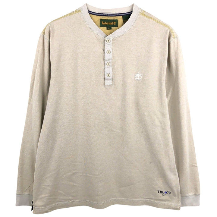 90s-00'S Timberland Henley Neck Long-Sleeve T-Shirt, Men's Size L (Equivalent), Vintage cotton Beige type Vintage Second Hand