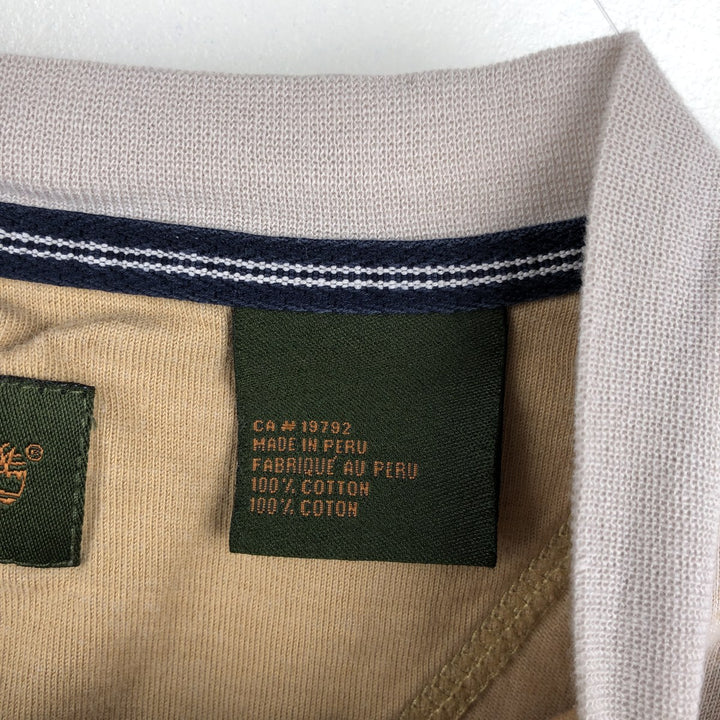 90s-00'S Timberland Henley Neck Long-Sleeve T-Shirt, Men's Size L (Equivalent), Vintage cotton Beige type Vintage Second Hand