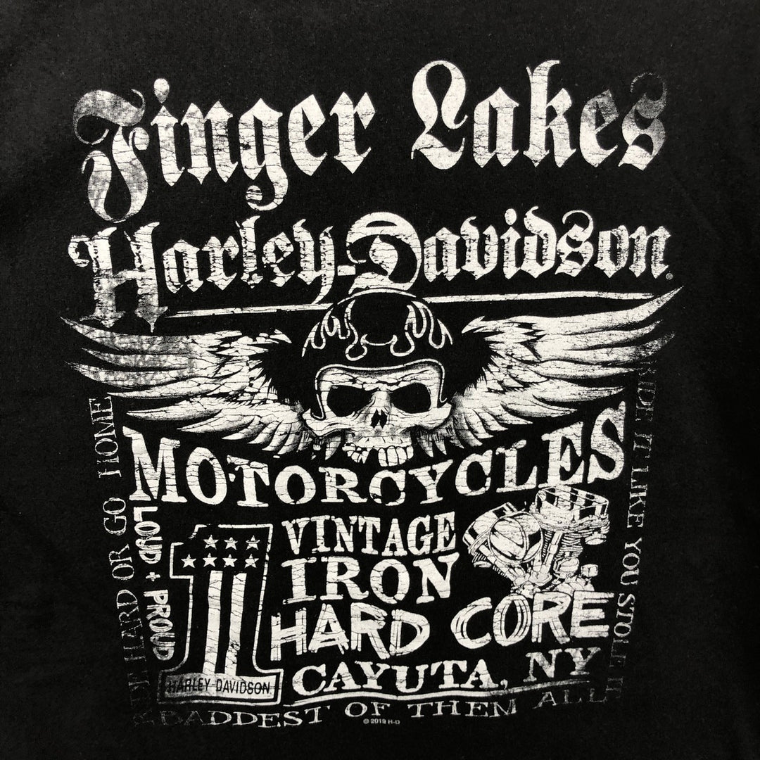 Harley-Davidson Skull Pattern Skull Wing Motorcycle Bike T-Shirt, Made in USA, Men's XL (approx.) cotton black type Vintage Second Hand