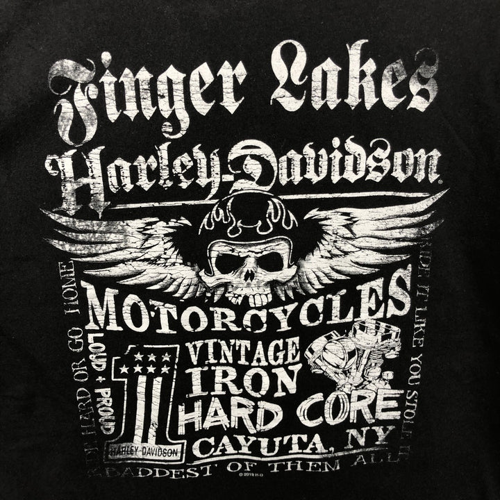 Harley-Davidson Skull Pattern Skull Wing Motorcycle Bike T-Shirt, Made in USA, Men's XL (approx.) cotton black type Vintage Second Hand