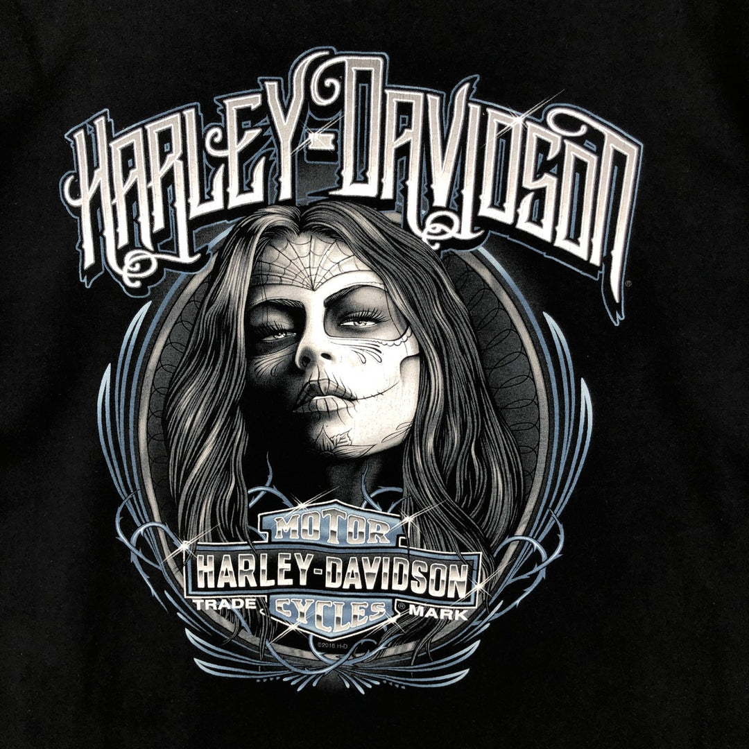 Harley-Davidson Pin-up Girl Motorcycle Bike T-shirt Made in USA Men's L size cotton black type Vintage Second Hand