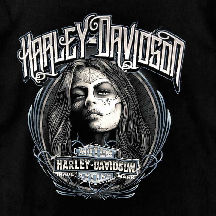 Harley-Davidson Pin-up Girl Motorcycle Bike T-shirt Made in USA Men's L size cotton black type Vintage Second Hand