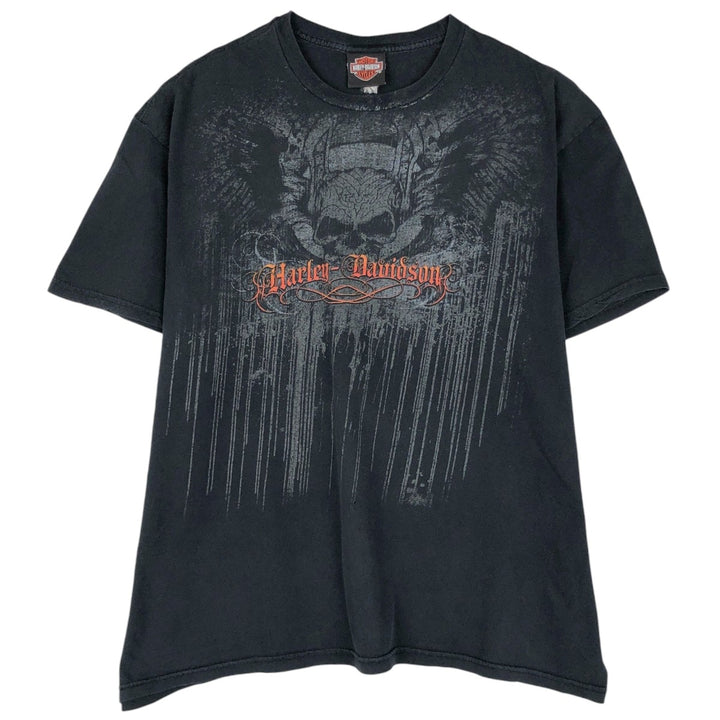 Harley-Davidson Skull Pattern with Wings, Motorcycle T-Shirt, Men's, Size XL cotton black type Vintage Second Hand