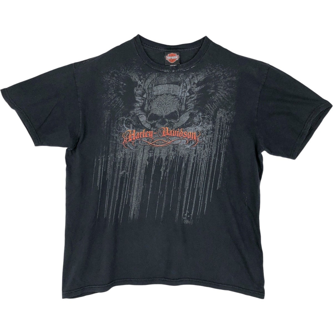 Harley-Davidson Skull Pattern with Wings, Motorcycle T-Shirt, Men's, Size XL cotton black type Vintage Second Hand