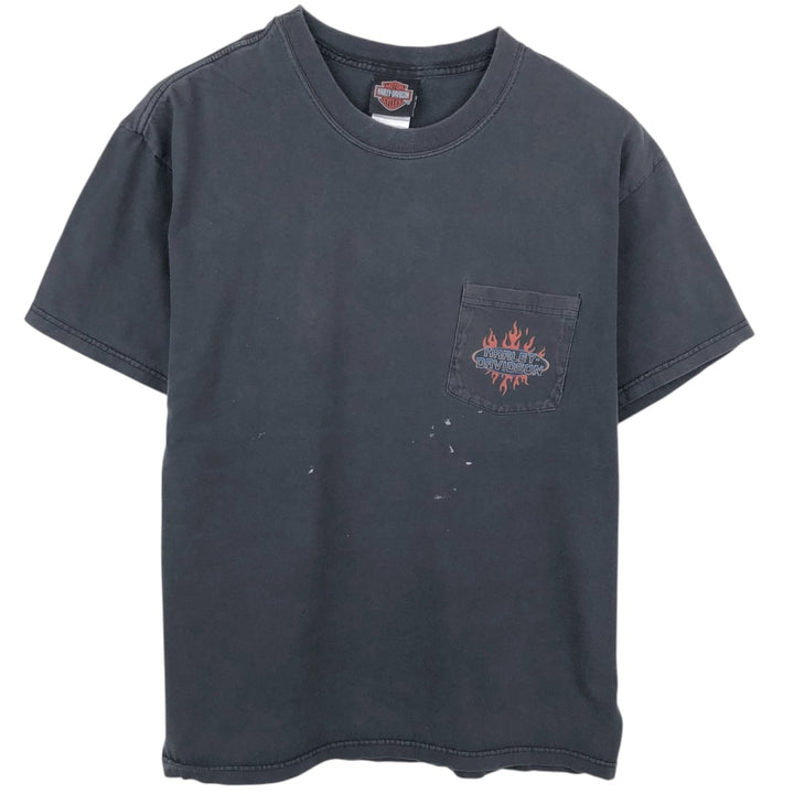Harley-Davidson Fire Pattern Motorcycle Bike T-Shirt Made in USA Men's L size cotton black type Vintage Second Hand