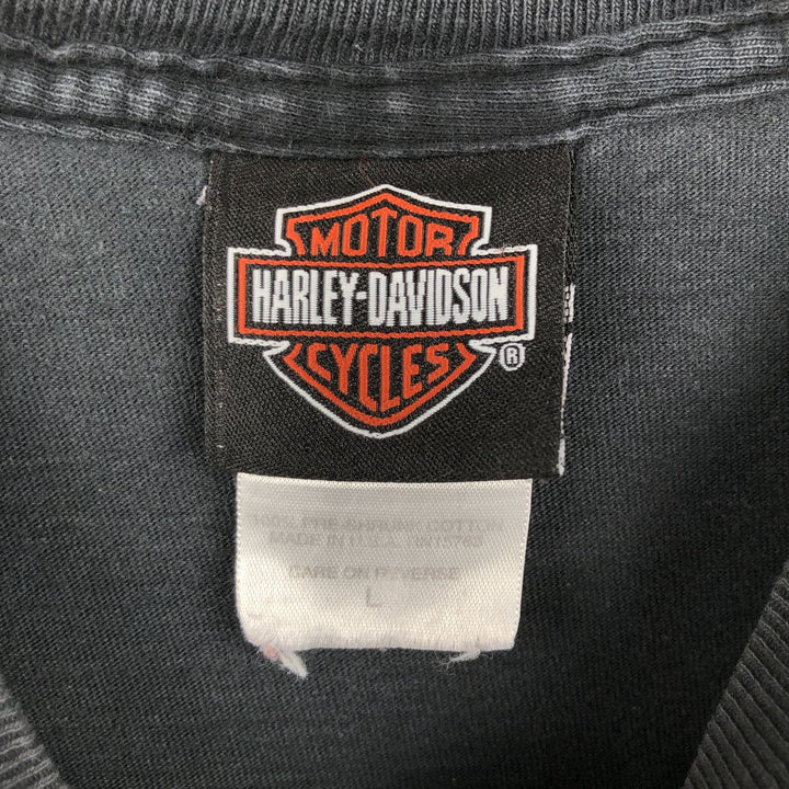 Harley-Davidson Fire Pattern Motorcycle Bike T-Shirt Made in USA Men's L size cotton black type Vintage Second Hand