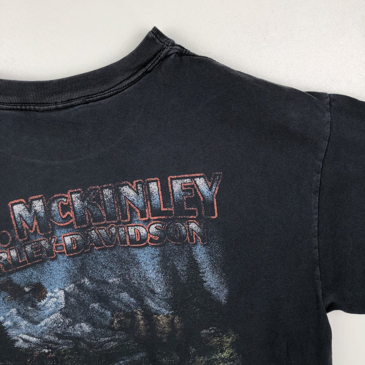 Harley-Davidson Fire Pattern Motorcycle Bike T-Shirt Made in USA Men's L size cotton black type Vintage Second Hand