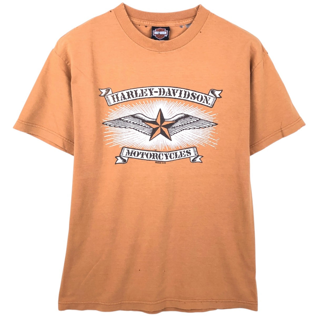 00'S Harley-Davidson Motorcycle Bike T-shirt Men's M size cotton orange type Vintage Second Hand