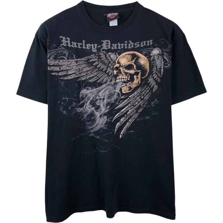 2000'S Harley-Davidson Skull Pattern Skull Wing Motorcycle Bike T-Shirt, Men's XL (approx.) cotton black type Vintage Second Hand