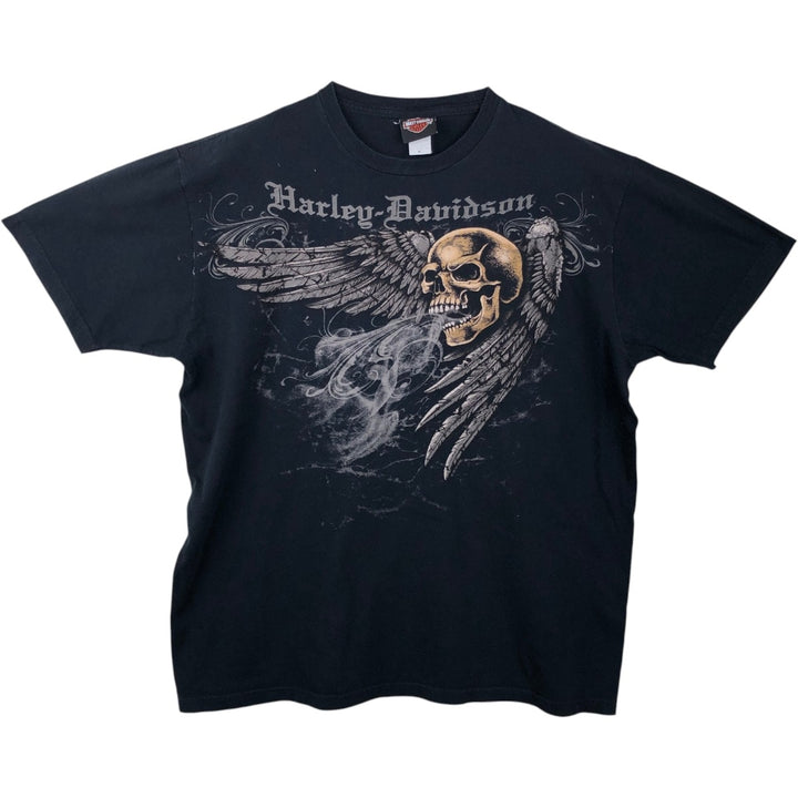 2000'S Harley-Davidson Skull Pattern Skull Wing Motorcycle Bike T-Shirt, Men's XL (approx.) cotton black type Vintage Second Hand