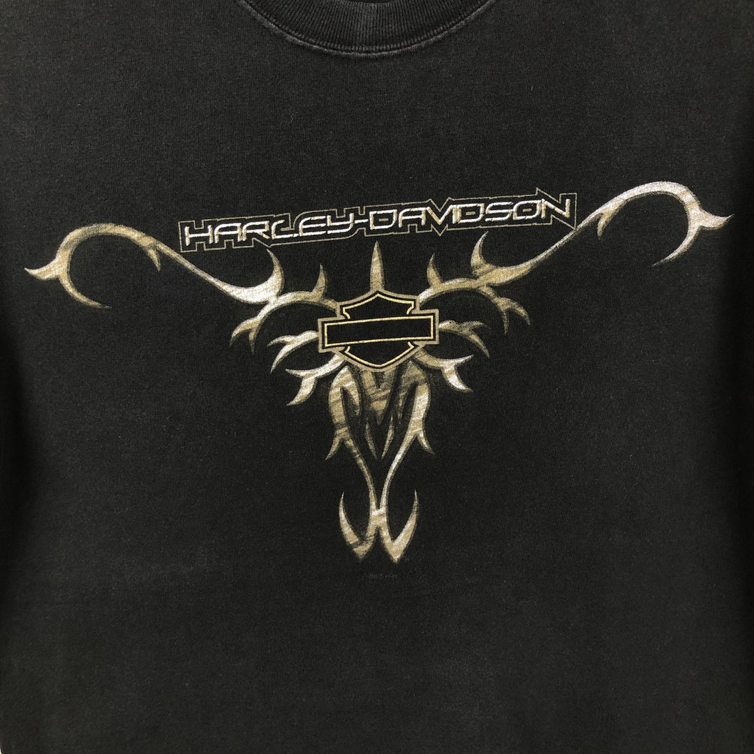 00'S Harley-Davidson Tribal Motorcycle Bike T-shirt Men's M size cotton black type Vintage Second Hand