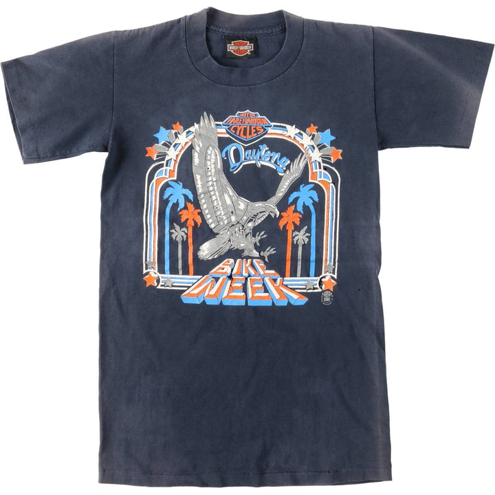 ~90'S Harley-Davidson Eagle Pattern Motorcycle T-Shirt, Made in USA, Men's Size S (approx.), Vintage cotton navy blue type Vintage Second Hand