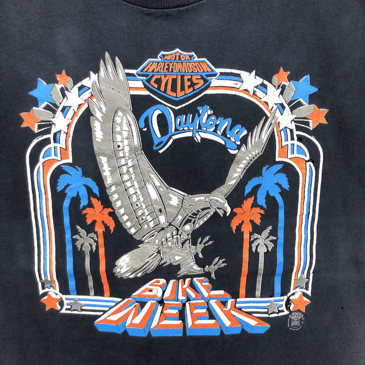 ~90'S Harley-Davidson Eagle Pattern Motorcycle T-Shirt, Made in USA, Men's Size S (approx.), Vintage cotton navy blue type Vintage Second Hand