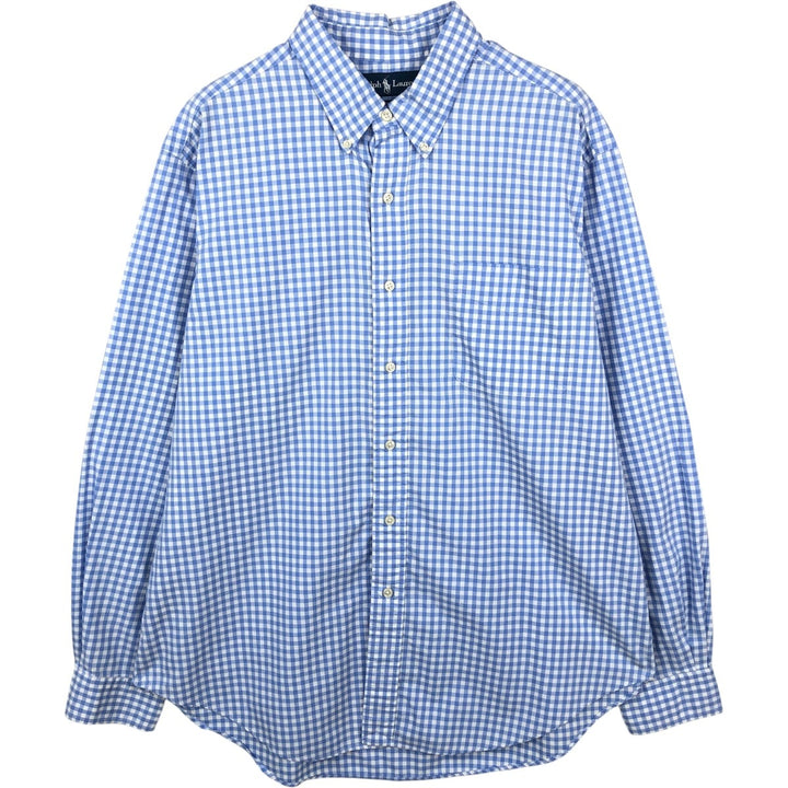 Ralph Lauren Classic Fit Gingham Check Long Sleeve Button-Down Check Shirt, Men's Size XL cotton Blue type light blue Vintage Second Hand