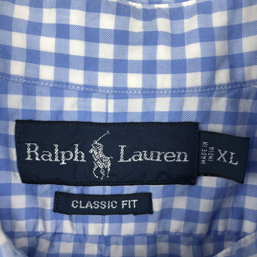 Ralph Lauren Classic Fit Gingham Check Long Sleeve Button-Down Check Shirt, Men's Size XL cotton Blue type light blue Vintage Second Hand