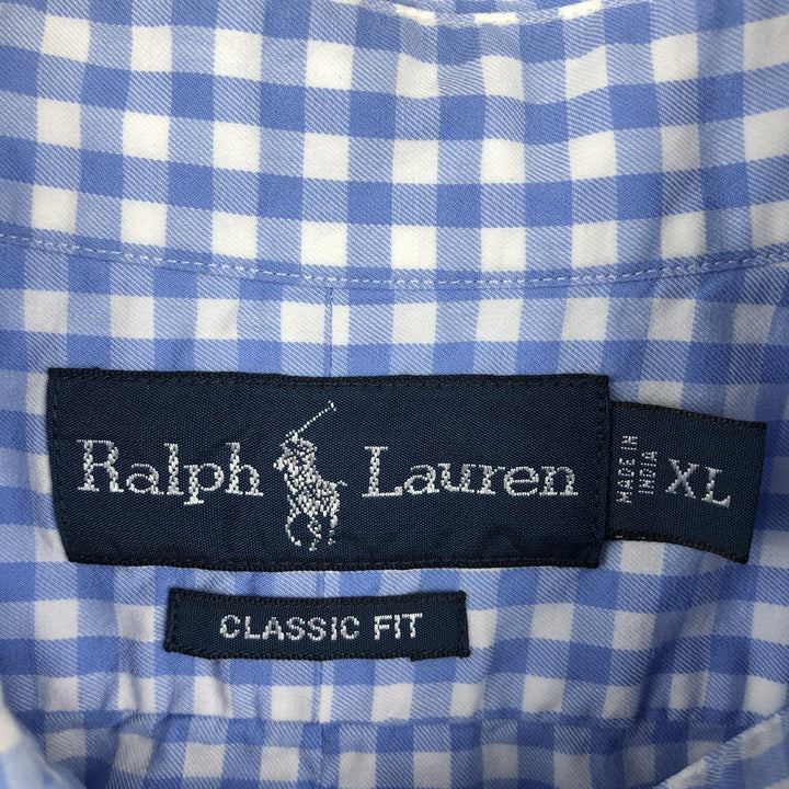 Ralph Lauren Classic Fit Gingham Check Long Sleeve Button-Down Check Shirt, Men's Size XL cotton Blue type light blue Vintage Second Hand