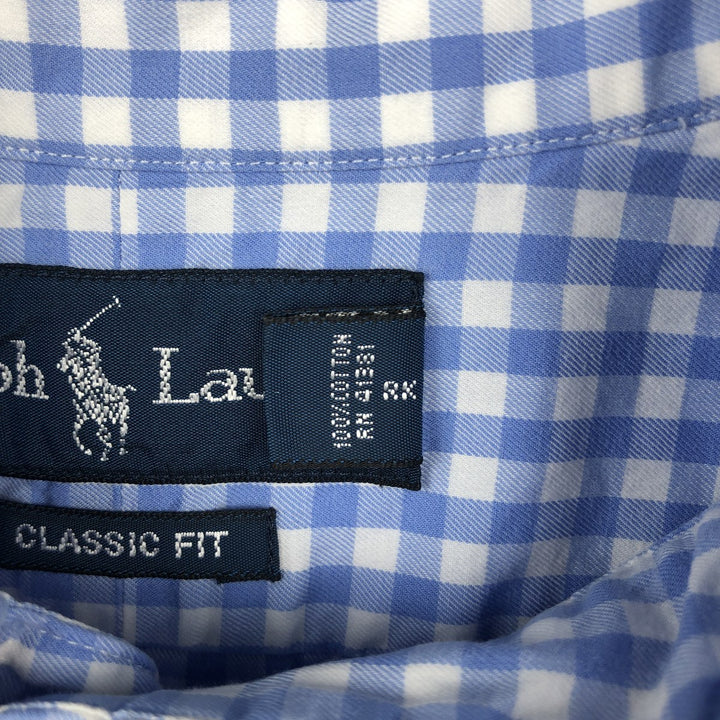 Ralph Lauren Classic Fit Gingham Check Long Sleeve Button-Down Check Shirt, Men's Size XL cotton Blue type light blue Vintage Second Hand