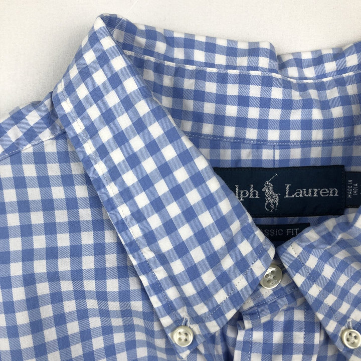 Ralph Lauren Classic Fit Gingham Check Long Sleeve Button-Down Check Shirt, Men's Size XL cotton Blue type light blue Vintage Second Hand