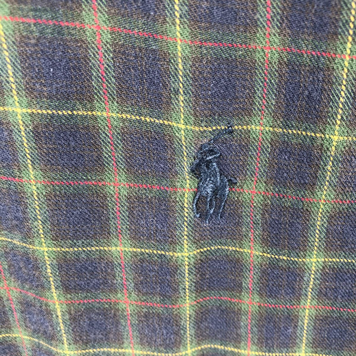 Ralph Lauren long sleeve button down check shirt, men's size L cotton navy blue type Vintage Second Hand
