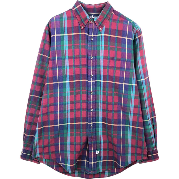 Ralph Lauren long sleeve button down check shirt, men's size L cotton red type Vintage Second Hand