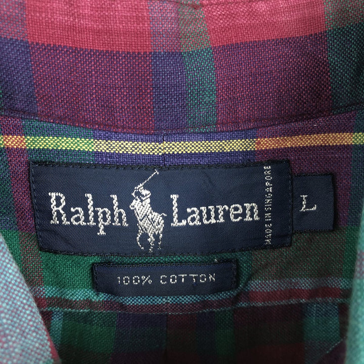 Ralph Lauren long sleeve button down check shirt, men's size L cotton red type Vintage Second Hand