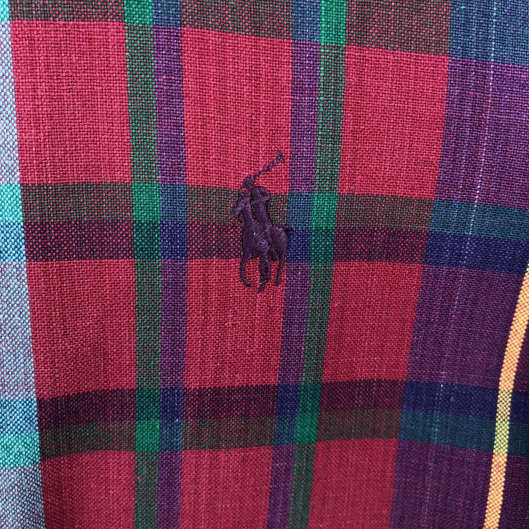 Ralph Lauren long sleeve button down check shirt, men's size L cotton red type Vintage Second Hand