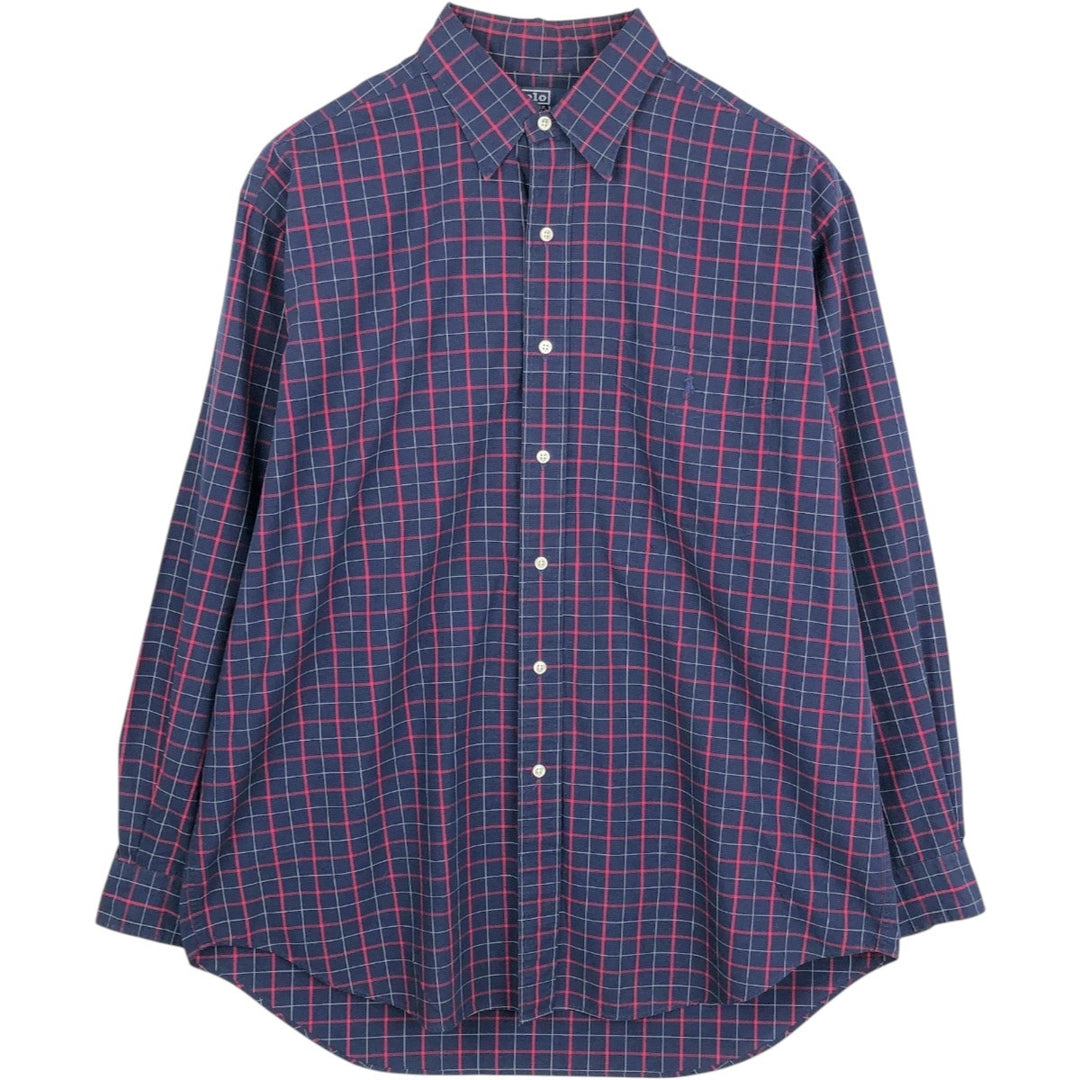 Ralph Lauren POLO by Ralph Lauren LOWEL SPORT Long-Sleeve Cotton Check Shirt, Men's Size L (approx.) cotton navy blue type Vintage Second Hand