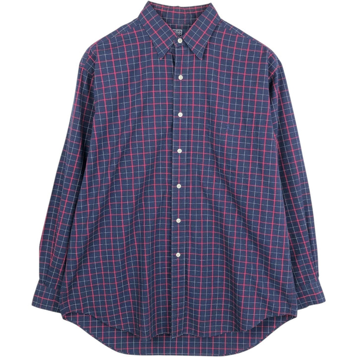 Ralph Lauren POLO by Ralph Lauren LOWEL SPORT Long-Sleeve Cotton Check Shirt, Men's Size L (approx.) cotton navy blue type Vintage Second Hand