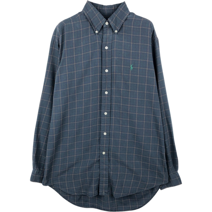 Ralph Lauren BLAKE Long-Sleeve Button-Down Check Shirt, Men's Size S (approx.) cotton navy blue type Vintage Second Hand