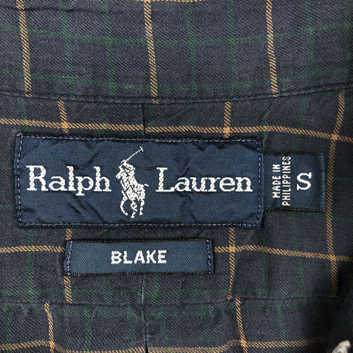 Ralph Lauren BLAKE Long-Sleeve Button-Down Check Shirt, Men's Size S (approx.) cotton navy blue type Vintage Second Hand
