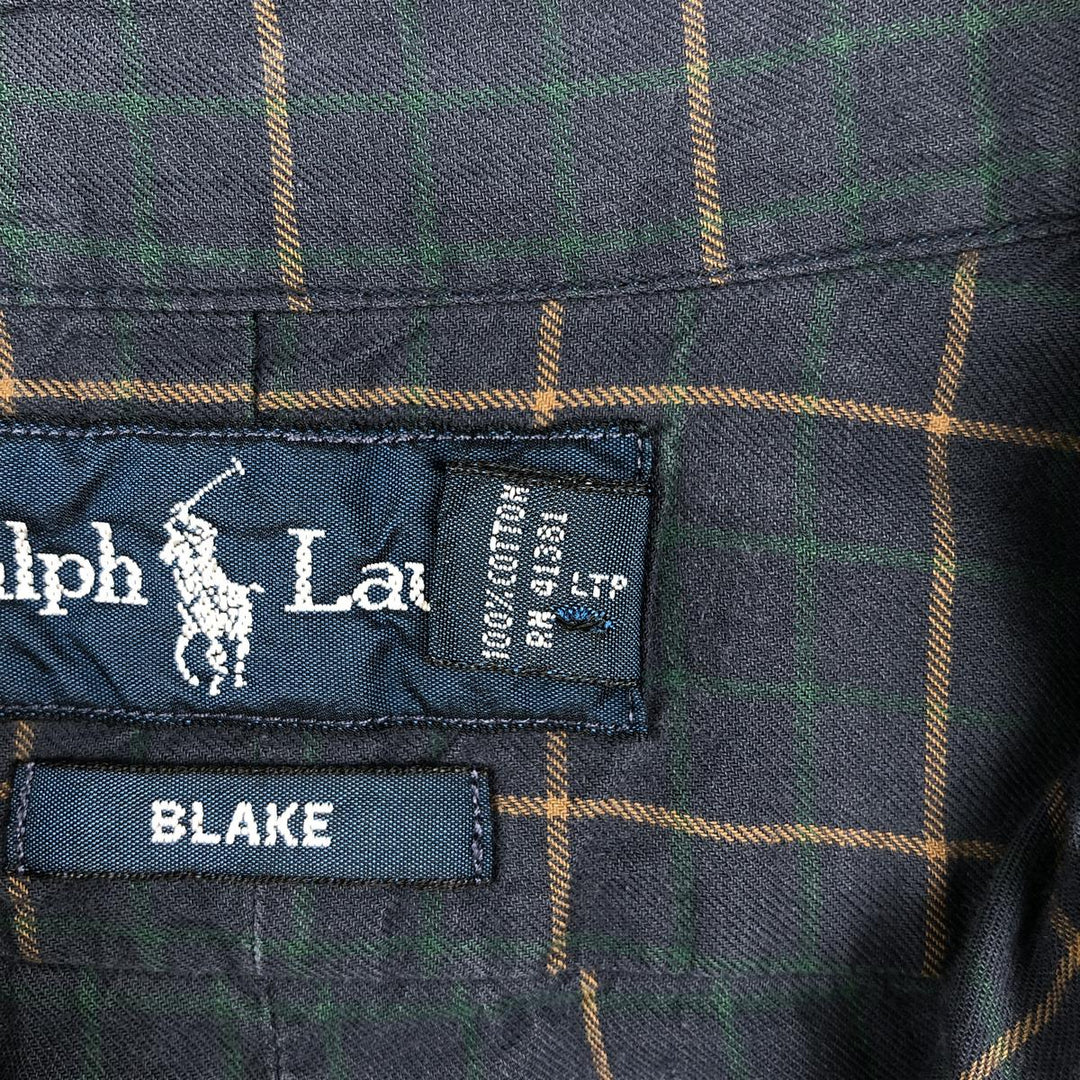 Ralph Lauren BLAKE Long-Sleeve Button-Down Check Shirt, Men's Size S (approx.) cotton navy blue type Vintage Second Hand