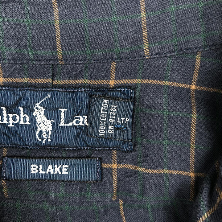 Ralph Lauren BLAKE Long-Sleeve Button-Down Check Shirt, Men's Size S (approx.) cotton navy blue type Vintage Second Hand