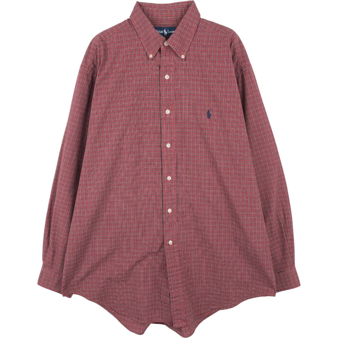 Ralph Lauren YARMOUTH Long Sleeve Button-Down Check Shirt, Men's Size L cotton red type Vintage Second Hand