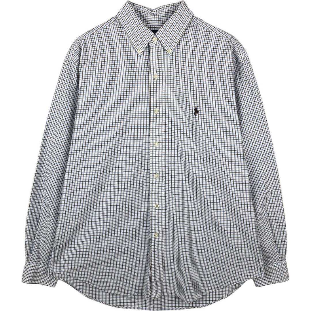 Ralph Lauren long sleeve button down check shirt, men's size L cotton white type Vintage Second Hand