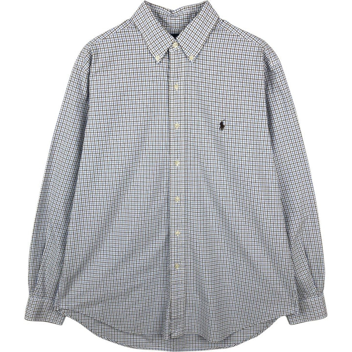 Ralph Lauren long sleeve button down check shirt, men's size L cotton white type Vintage Second Hand