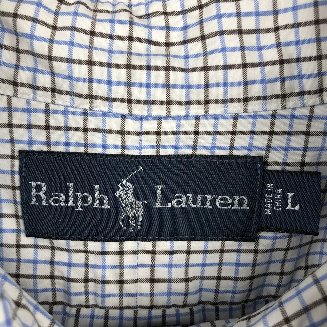 Ralph Lauren long sleeve button down check shirt, men's size L cotton white type Vintage Second Hand