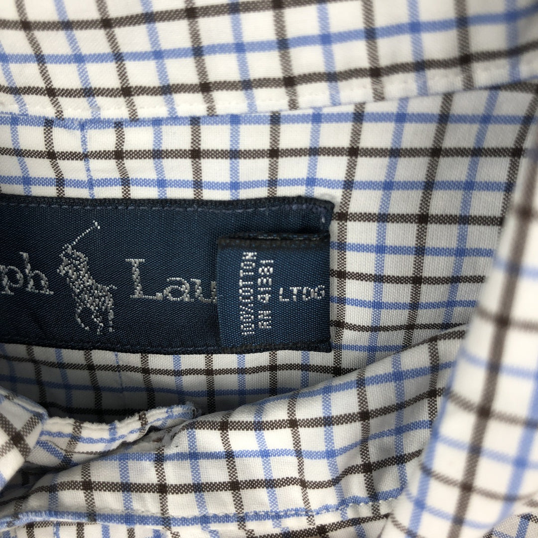 Ralph Lauren long sleeve button down check shirt, men's size L cotton white type Vintage Second Hand