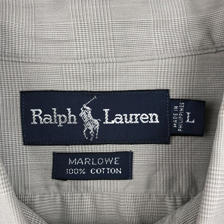 Ralph Lauren MARLOWE Long Sleeve Button-Down Check Shirt, Men's Size L cotton gray type Vintage Second Hand