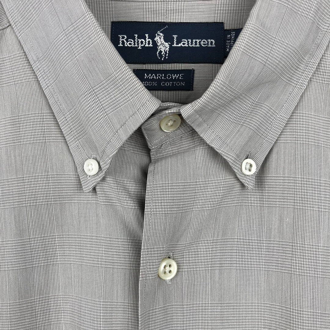 Ralph Lauren MARLOWE Long Sleeve Button-Down Check Shirt, Men's Size L cotton gray type Vintage Second Hand