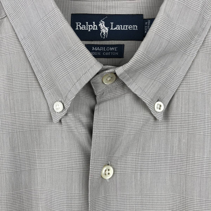 Ralph Lauren MARLOWE Long Sleeve Button-Down Check Shirt, Men's Size L cotton gray type Vintage Second Hand